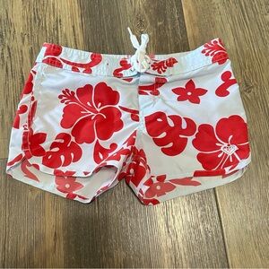 ROXY girl board shorts Hawaiin swim suit size 10 surf beach red blue
